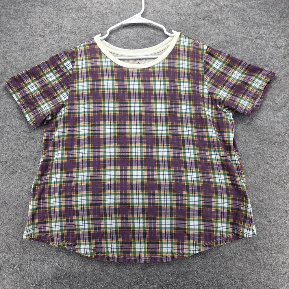 Universal Standard Shirt Womens M 18-20 Purple Plaid Ringer T Shirt Plus Casual